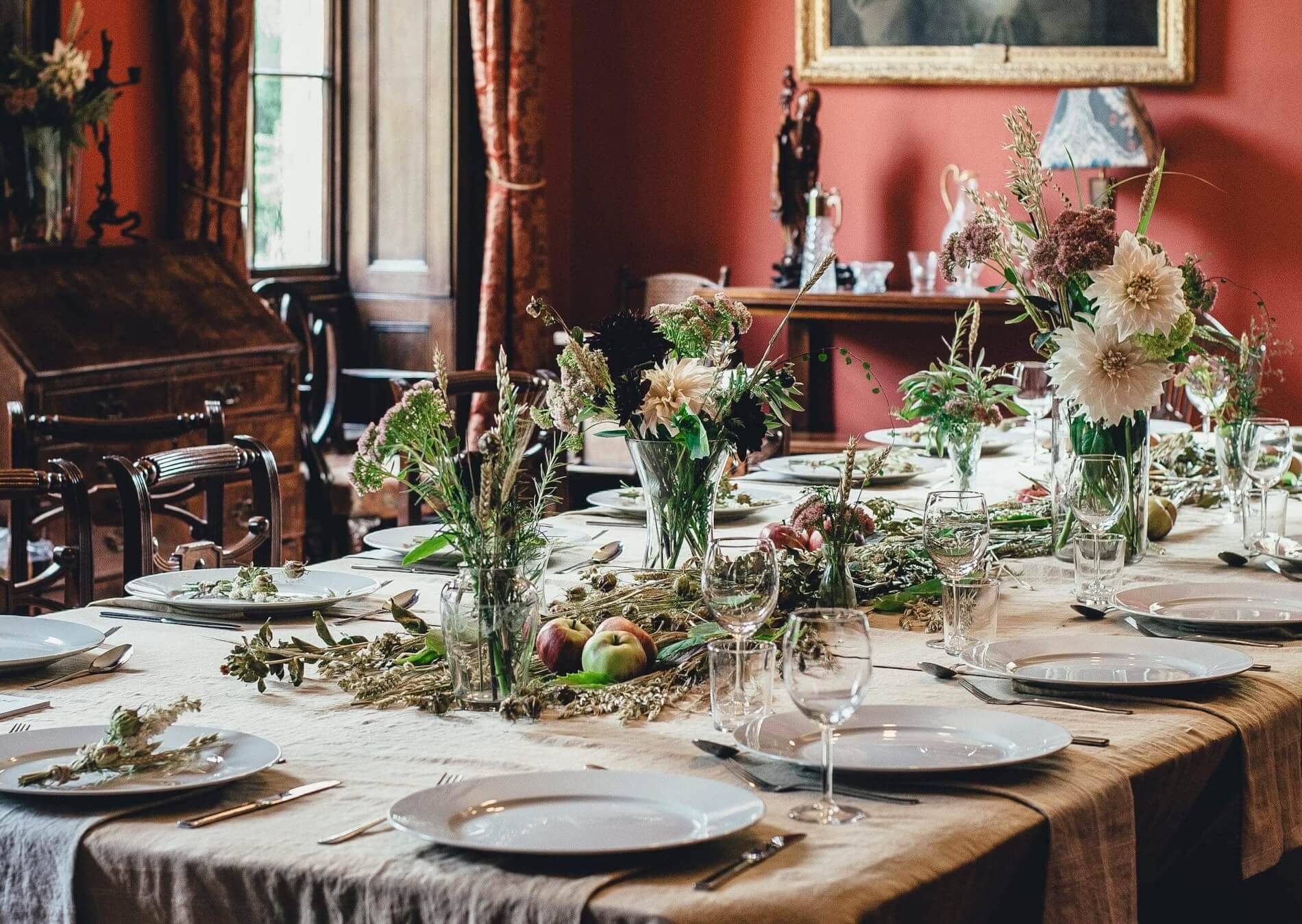 Dinner table with flowers